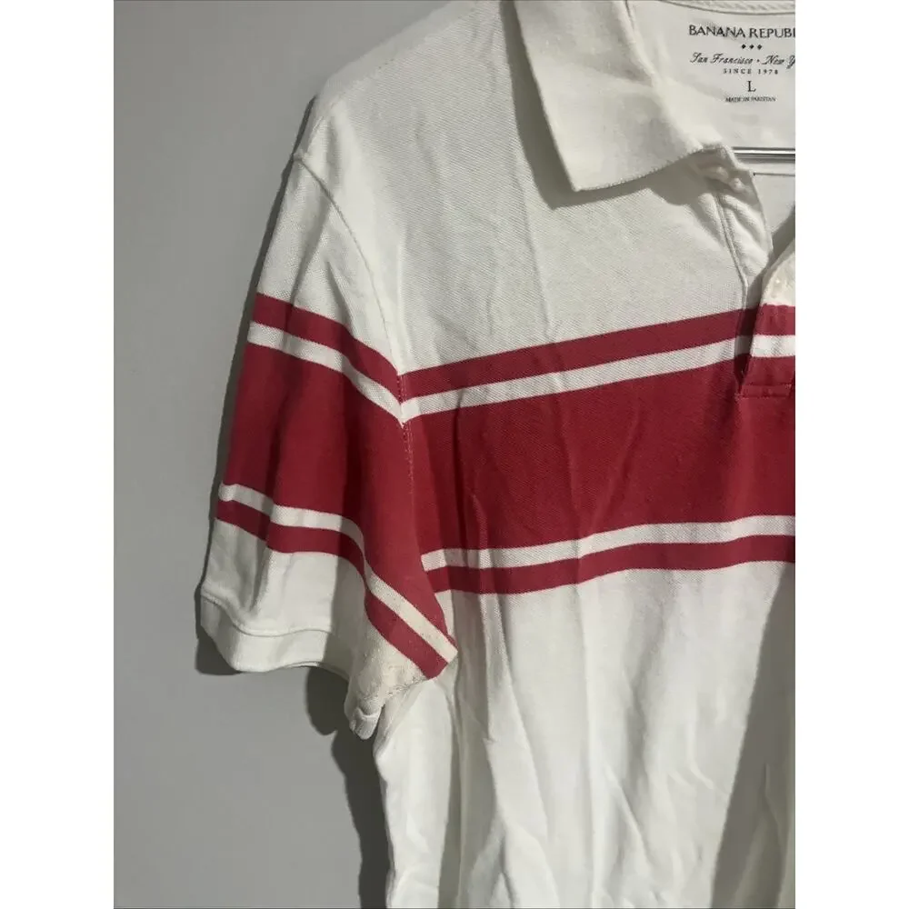 Rugby banana republic Skater polo white w/ Red stripe Size Large